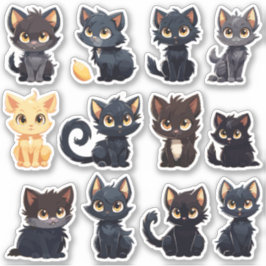 Coleção De Adesivos Cute Cats (12 Gatos)