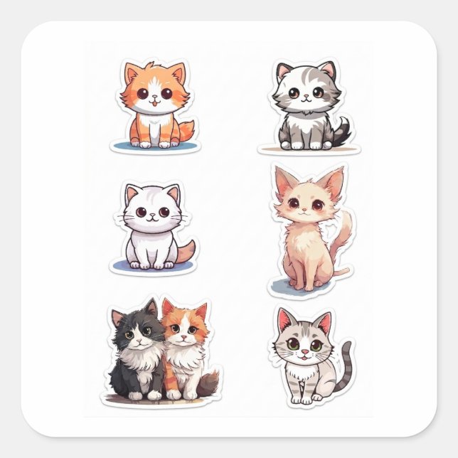 Coleção de Adesivos de Gatinho Chibi Super Fofos - (Frente)