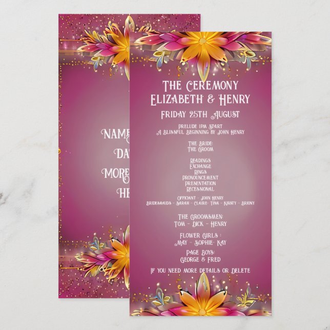 Coleção de Casamento de Elegância Floral Rosa (Frente/Verso)