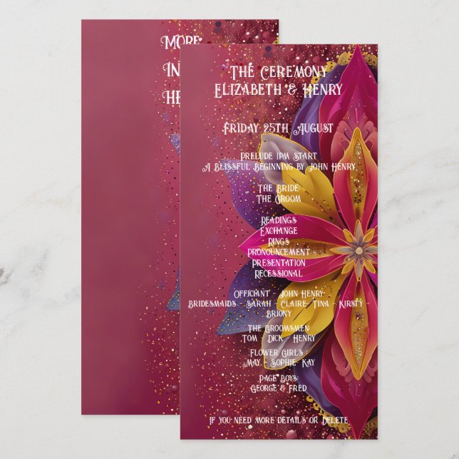 Coleção de Casamento de Elegância Floral Rosa (Frente/Verso)