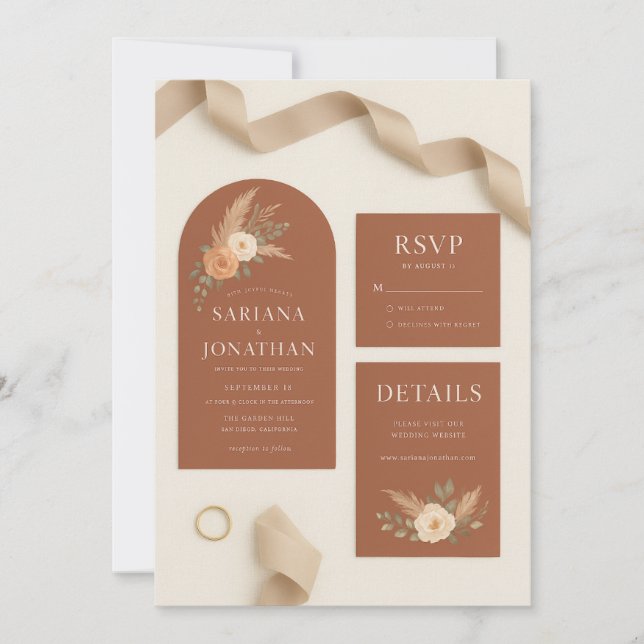 Coleção de Convites de Casamento Roses | Terracot (Frente)
