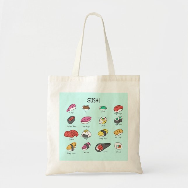 Coleção de sushi japonesa em sua bolsa de tote! (Frente)
