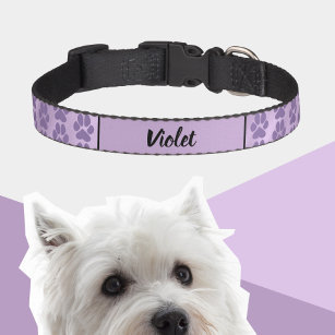Coleira Violet Purple Cute Paw print Pattern Personalized