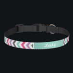 Coleiras Monograma de medula colorida<br><div class="desc">Colarinho de cão projetado por personagem com um padrão zigzag chic moderno. Personalize-o com o nome do seu animal de estimação em um quadro retangular. Clique em Personalizar para alterar a fonte e as cores do texto para criar uma design única!</div>