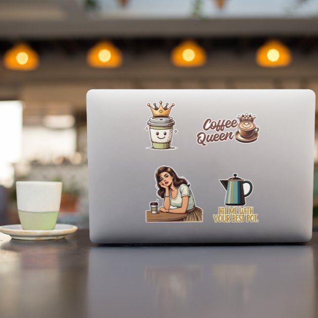 Coletor de café — 4 adesivos de café retrorados/en (This fun coffee sticker set will add some personality to your laptop, Stanley mug, phone, etc.!)