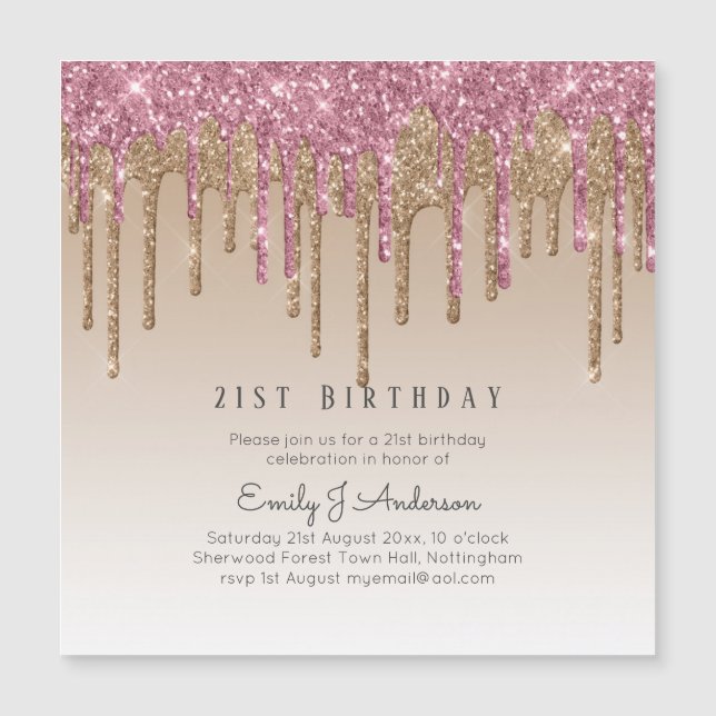 Coletor Rosa Dourado Brilhante aniversário de 21 a (Frente)