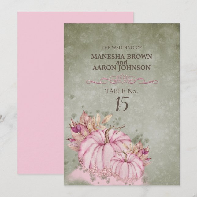 Colheita de Abóbora ROSA - Cartão de Mesa Plano (Frente/Verso)