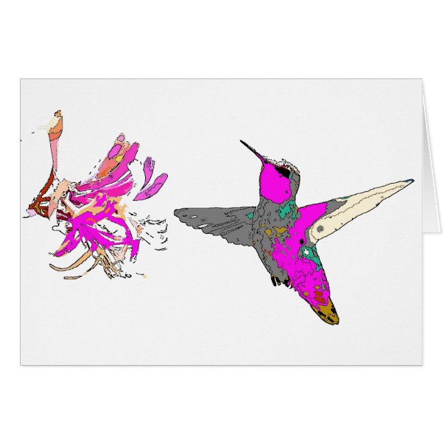 Colibri no cartão cor-de-rosa (Frente Horizontal)