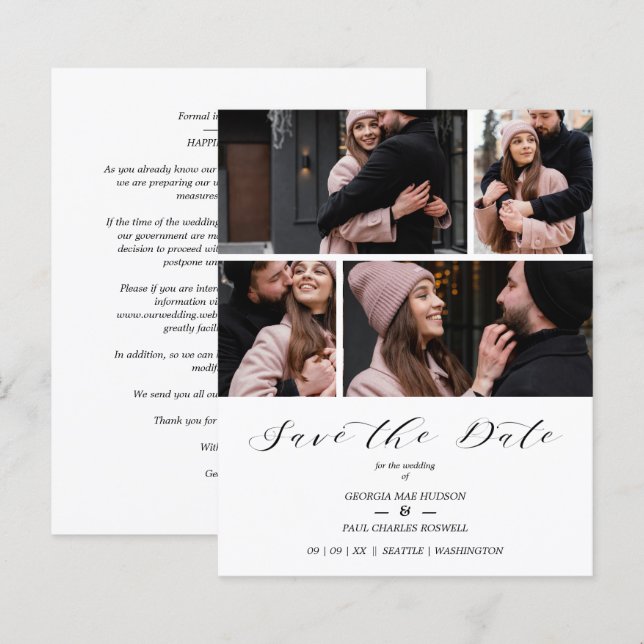 Collage 4 Photos Modern Couple Wedding (Frente/Verso)