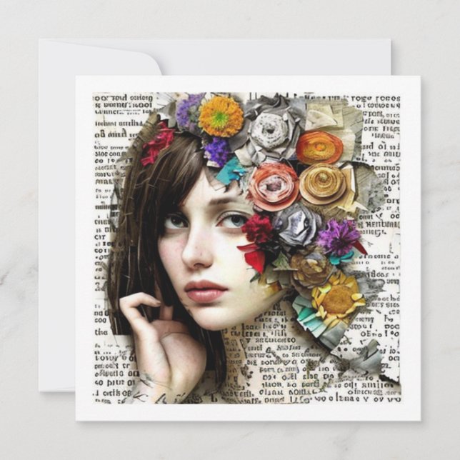Collage Art | Garota Bonito com flores no cabelo (Frente)