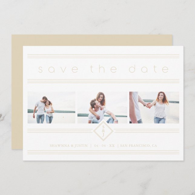Collage Minimalist 3 Photos Couple Wedding Initial (Frente/Verso)