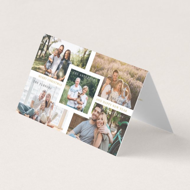 Collage Minimalist Merry Christmas 5 Photos Family (Frente)