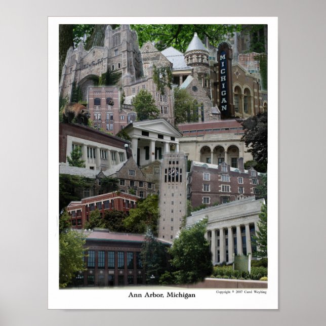 Collage poster Ann Arbor Michigan 11 x 14 (Frente)