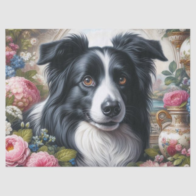 Collie de borda com papel de tecido das flores (Frente )
