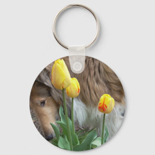 Collie N Tulips Chaveiro