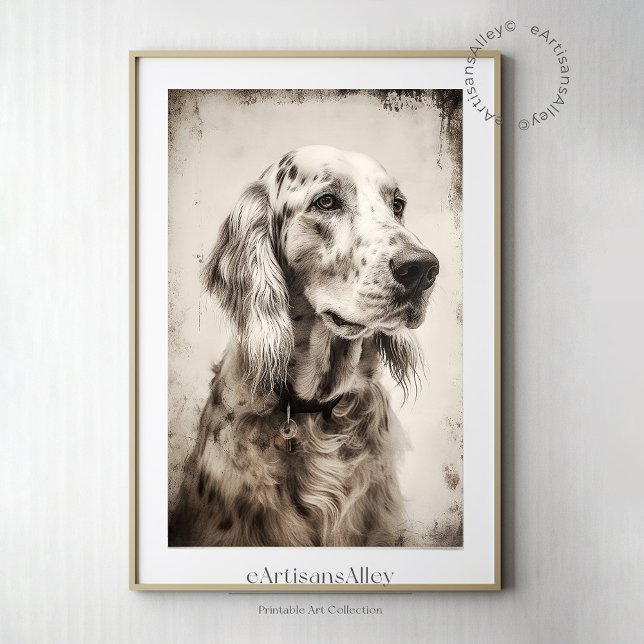Coloção do impressão de um Setter inglês (Etching print portrait of an English Setter | Digital print Wall Decor | Digital Download )