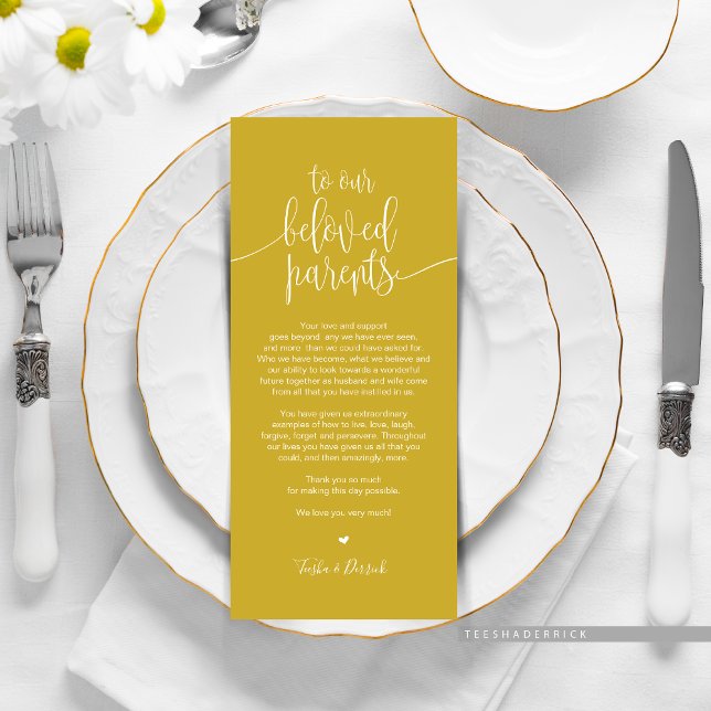 Colocar Cartões de agradecimentos de Configuração  (Wedding Dinner or Elopement Brunch Place Setting Thank You Card, In Modern Mustard Yellow Gold)