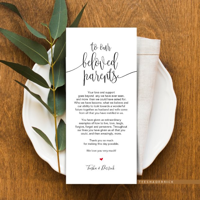Colocar Cartões de agradecimentos de Configuração  (Place Setting Thank You Card for Our Beloved Parents, suitable for wedding dinner or anniversary.)