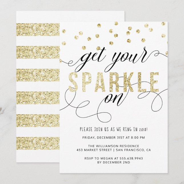 Coloque seu Sparkle no Convite de festas de Ano No (Frente/Verso)