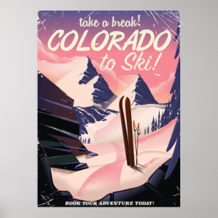 Colorado a esquiar! Poster retro das férias