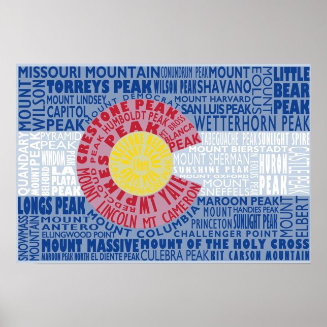 Colorado Fourteeners State Flag 14ers Poster (Frente)
