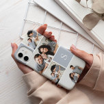 Colorblock Photo Collage & Monogram<br><div class="desc">Chic photo collage phone case features five of your favorite photos in a gridded layout with contrasting squares in neutral blue-grey. Personalize with your single initial monogram in white.</div>