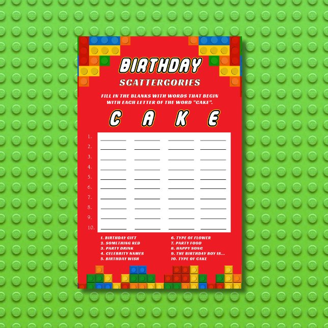 Colorful Builder Birthday Scattergories Game (Criador carregado)