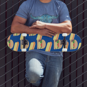 Colorful Burger Hotdog Pattern Name  Skateboard