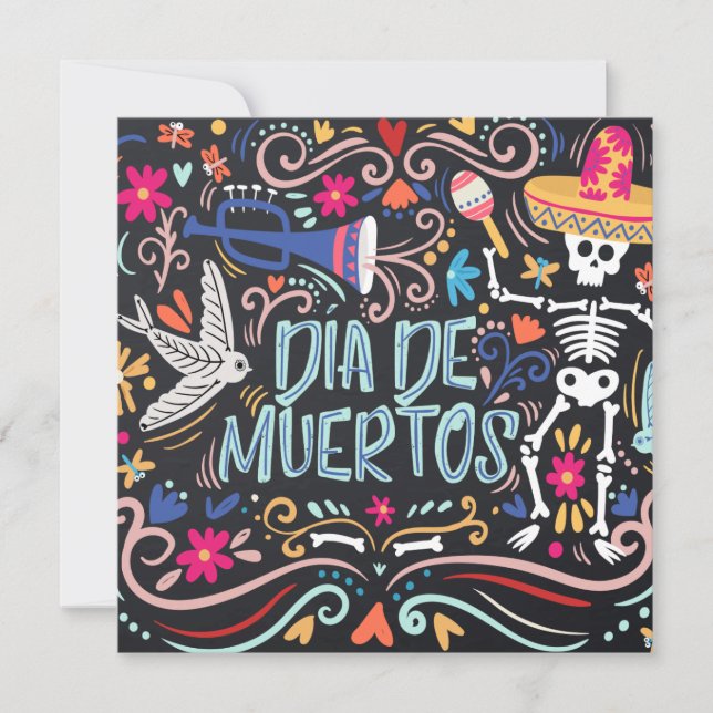 Colorful Dia de los Muertos Party | Convite (Frente)