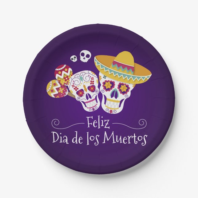 Colorful Dia de los Muertos | Prato de Papel (Frente)