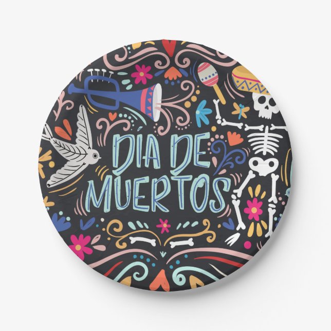 Colorful Dia de los Muertos | Prato de Papel (Frente)
