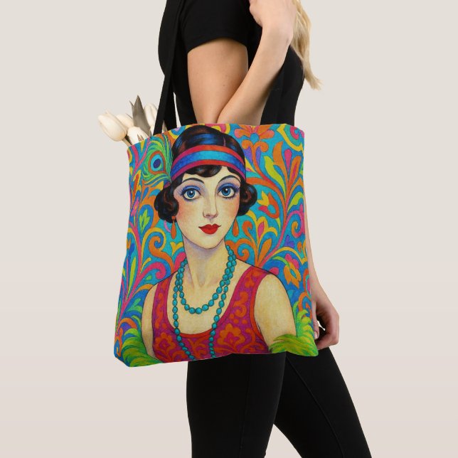 Colorful Flapper Tote Bag. (Close Up)