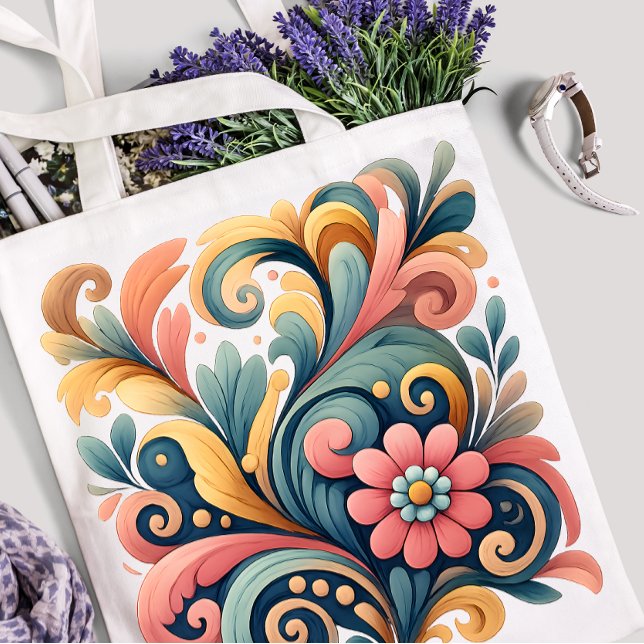 Colorful Floral Art Tote Bag (Criador carregado)