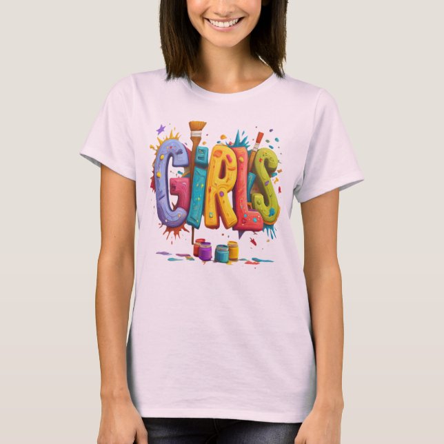 Colorful Girls Graffiti Art Graphic T-Shirt (Frente)