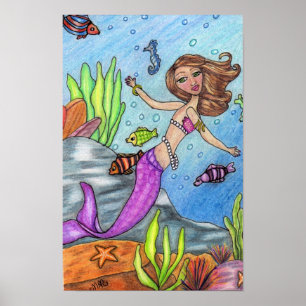 Colorful Mermaid and Fish Poster