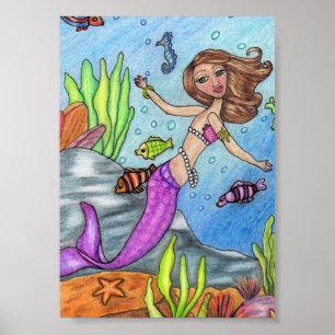 Colorful Mermaid and Fish Poster