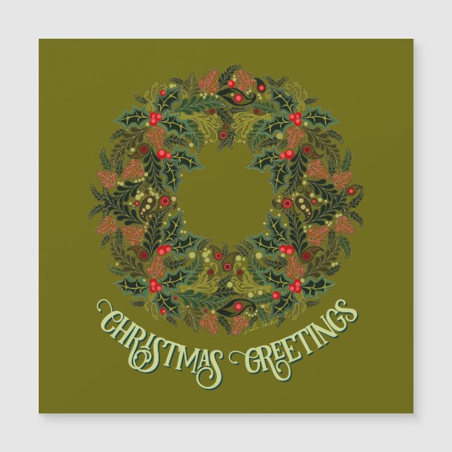 Colorful Paisley Wreath on Green Christmas Card (Frente)