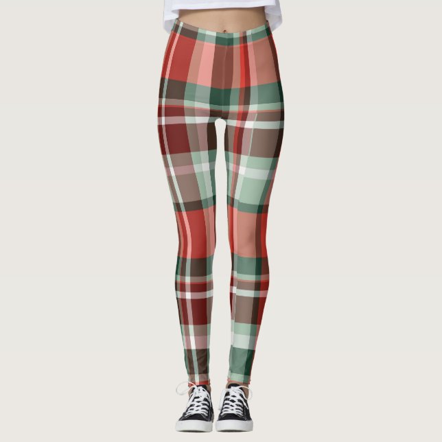 Colorful Plaid Christmas Leggings for Women (Frente)