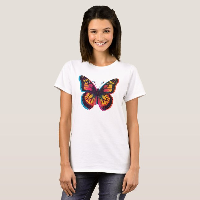 Colorful Pop Art Butterfly – Retro T-Shirt (Frente Completa)