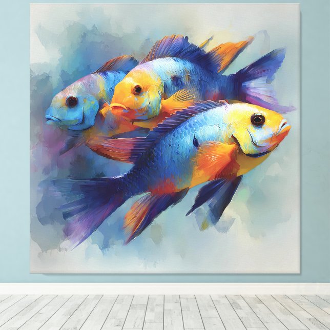 Colorful Tropical Fish Triptych Canvas Wall Art (Insitu(piso de madeira))