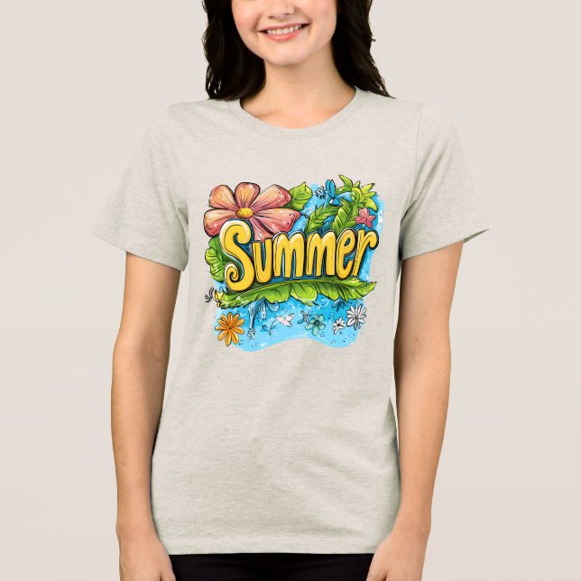Colorful Tropical "Summer" Graphic T-Shirt (Frente)