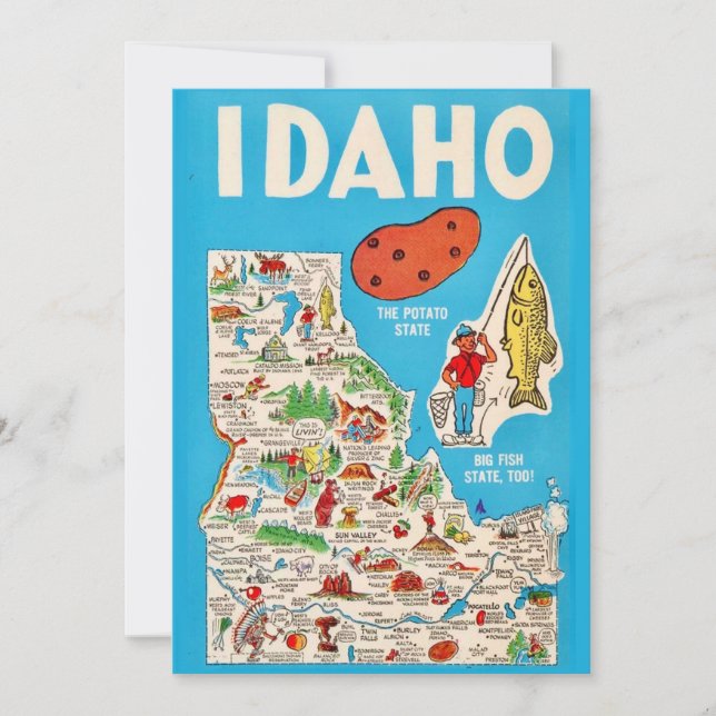 Colorful Vintage 5x7 Big Idaho Map Postcard (Frente)