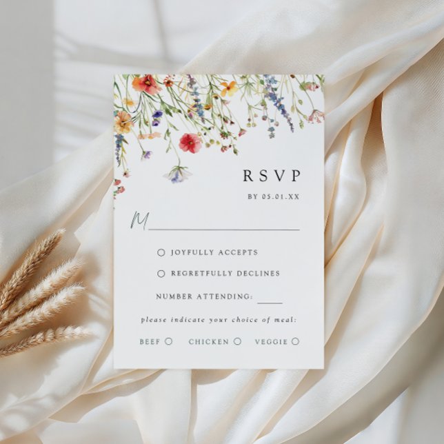 Colorful Wildflower Wedding Meal Choice RSVP Card (Criador carregado)