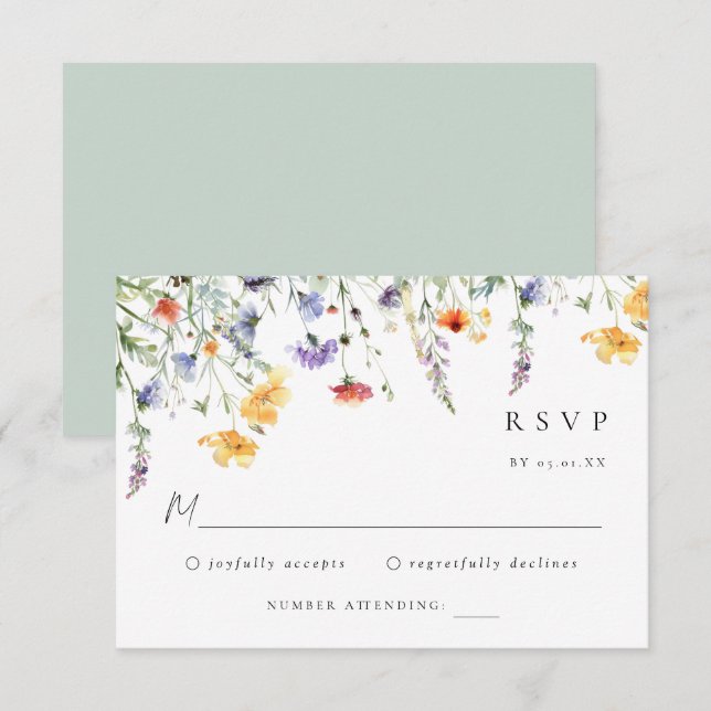 Colorful Wildflower Wedding RSVP Card (Frente/Verso)