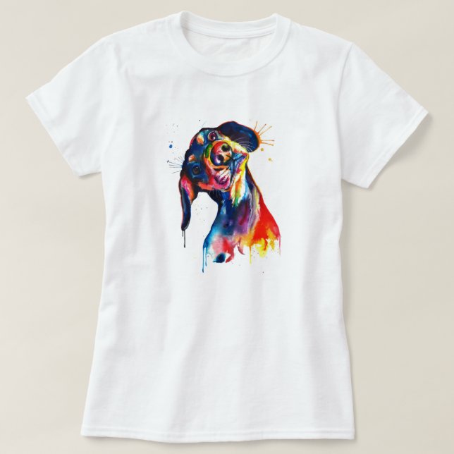 Colorida Aquarela Dachshund T-Shirt (Frente do Design)