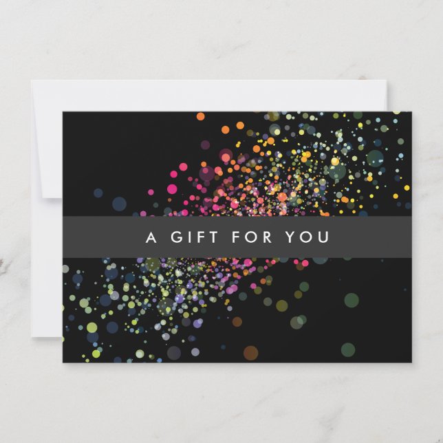 Colorida Confetti Bokeh em Black Gift Certificate  (Frente)