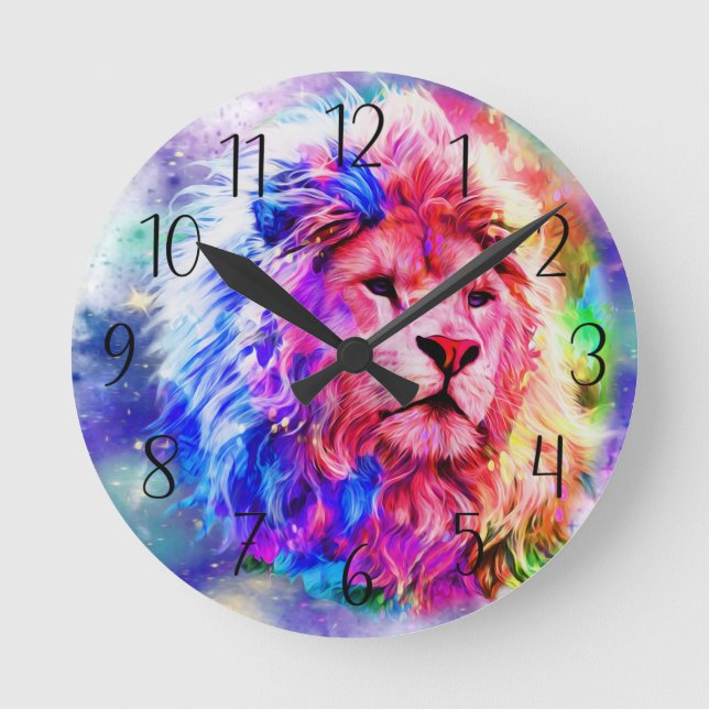 Colorida d'água - Relógio redondo de leões (Frente)