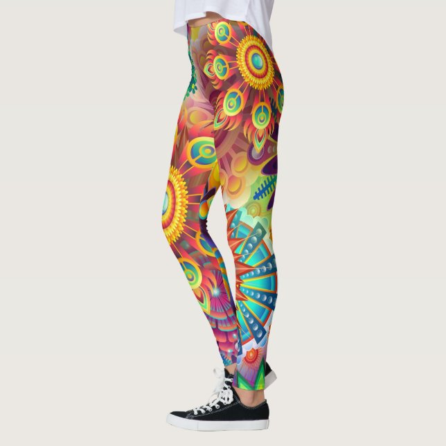 Colorida Mandala Capri Leggings All-Over-Impressão (Esquerda)
