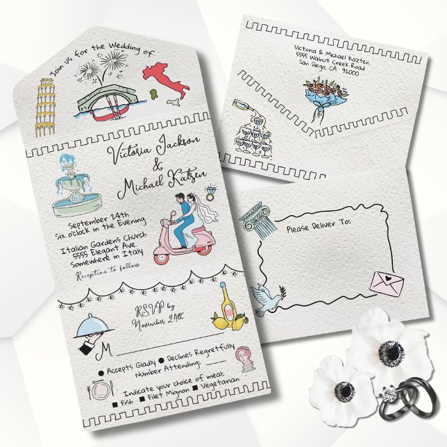 Colorida Mão Desenhada Funca Itália Casamento de r (Criador carregado)