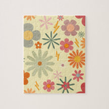Colorida Retro Daisy Flowers Quebra-cabeça